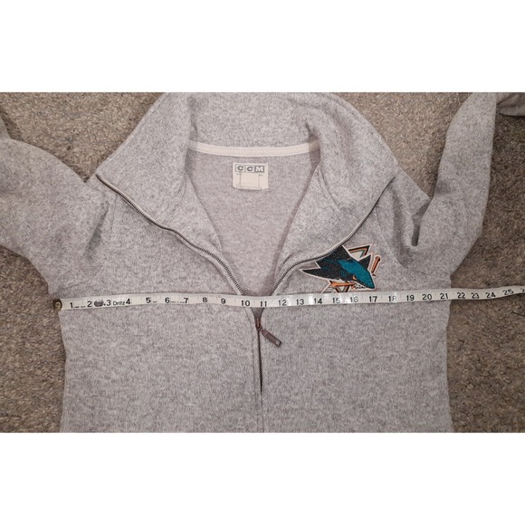 Women's CCM San Jose Sharks Gray Fleece Full Zip  Jacket Mock Neck Hockey NHL‎ L - Picture 9 of 9